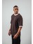 Erkek Lastik Kol Detaylı Oversize Triko T-Shirt Kahve 2