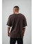 Erkek Lastik Kol Detaylı Oversize Triko T-Shirt Kahve 3