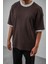 Erkek Lastik Kol Detaylı Oversize Triko T-Shirt Kahve 4