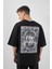Erkek Rustic Baskılı Oversize T-Shirt Siyah 1