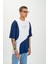 Erkek Şerit Detaylı Yazılı Oversize T-Shirt Indigo 2