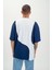 Erkek Şerit Detaylı Yazılı Oversize T-Shirt Indigo 4
