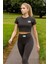 Crop Tayt Takım Siyah Yüksek Bel Toparlayıcı Slim Fit Esnek Kumaş 2