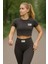 Crop Tayt Takım Siyah Yüksek Bel Toparlayıcı Slim Fit Esnek Kumaş 3