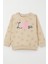 Kız Çocuk Sweatshirt Sevgi Temalı Kalp Desenli 3-8 Yaş, Bej 3