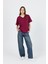 Bordo V Yaka %100 Pamuk Comfort Fit Tişört 2143M 1