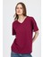 Bordo V Yaka %100 Pamuk Comfort Fit Tişört 2143M 2