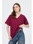 Bordo V Yaka %100 Pamuk Comfort Fit Tişört 2143M 3