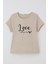 Kız Çocuk Tişört Kemer Boy Yazı Baskılı 8-14 Yaş, Bej 3
