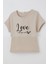 Kız Çocuk Tişört Kemer Boy Yazı Baskılı 8-14 Yaş, Bej 5