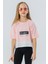 Kız Çocuk Crop Tişört Yanları Yırtmaçlı Yazı Baskılı 9-14 Yaş, Pembe 1
