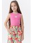 Kız Çocuk Askılı Tişört Armalı Taşlı 9-14 Yaş, Fuşya 1