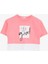 Kız Çocuk Crop Tişört Yazı Baskılı Yanları Yırtmaçlı 9-14 Yaş, Neon Pembe 1