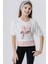 Kız Çocuk Crop Tişört Yazı Baskılı Yanları Yırtmaçlı 9-14 Yaş, Ekru 1