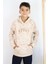 Girls & Boys Erkek Çocuk Sweatshirt Kanguru Cepli Kapüşonlu Yazı Nakışlı 8-12 Yaş, Bej 1