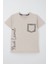 Erkek Çocuk Tişört Yazı Baskılı Cepli 8-12 Yaş, Bej 4
