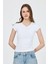 Beyaz V Yaka Düğmeli Cep Detaylı Slim Fit Tişört 2213 3