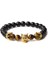 21CM Tarzı Siyah Tabanca Kaplama Kurt Kolye Bilezik Erkek Doğal Siyah Lava Taşı Bilezik Cesur Kaplan Gözü Bilezik Kadın Elastik Takı Boncuk Pulsera (Yurt Dışından) 1