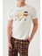 Erkek Kısa Kollu Pamuklu Ekose Desenli Breakfast Baskılı Pijama Takımı 5