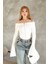 Kadın Trend Omzu Açık Madonna Ispanyol Kollu Fermuarlı Kayık Yaka Hırka Krop 4