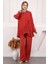 Bordo Fırfır Detaylı Tunik Pantolonlu Takım 1