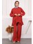 Bordo Fırfır Detaylı Tunik Pantolonlu Takım 2