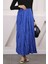 Saks Mavi Bel Lastikli Kraş Etek 4