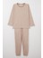 Kız Çocuk Pijama Takımı Bambu Çiçeği Desenli 9-12 Yaş, Bej 1