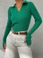 Üçaymoda Kadın Yeşil Polo Yaka Parmak Detay Triko Bluz 2047 2
