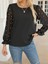 Üçaymoda Kadın Uzun Kollu Bisiklet Yaka Kollar Incili Tül Detaylı Ithal Krep Bluz 2