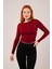 Üçaymoda Yaka Detay Uzun Kollu Basic Bordo Bluz 1