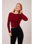 Üçaymoda Yaka Detay Uzun Kollu Basic Bordo Bluz 4
