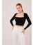 Üçaymoda Kare Yaka Basic Siyah Bluz 5
