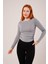 Üçaymoda Yaka Detay Uzun Kollu Basic Gri Bluz 4