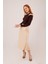 Üçaymoda Çan Kesim Midi Krem Saten Etek 5