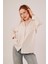 Üçaymoda Cep Detay Çizgili Oversize Krem Gömlek 1