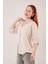Üçaymoda Cep Detay Çizgili Oversize Krem Gömlek 3