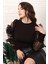 Üçaymoda Siyah Kolları Organze Detaylı Bluz 4