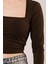 Üçaymoda Kare Yaka Basic Kahverengi Bluz 3