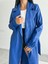 Üçaymoda Kapitone Deri Trench - Mavi 2