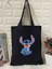 Stitch Tote Bag Bez Çanta Siyah Keten Kalın Bez Çanta Tote Bag Kanvas Omuz Çantası, Shopper Bag 1