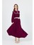 Bordo Biye Detaylı Bebe Yaka Elbise 4413A 2