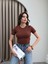 Kahve Streç Crop Tshirt 1