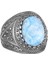 Doğal Taş Yüzük, 925 Ayar Katı Gümüş Erkek Yüzüğü (Larimar) 1