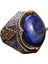 El Yapımı Vintage Tasarım Zümrüt Yüzük - 925 Ayar Gümüş Erkek Yüzük Altın Aksamlarıyla (Lapis Lazuli) 1