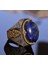 El Yapımı Vintage Tasarım Zümrüt Yüzük - 925 Ayar Gümüş Erkek Yüzük Altın Aksamlarıyla (Lapis Lazuli) 4