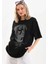 Unisex Taş Desenli Oversize T-Shirt - Siyah 5