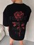 Unisex Bisiklet Yaka Baskılı Oversize T-Shirt - Siyah 4