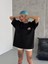Unisex Bisiklet Yaka Baskılı Oversize T-Shirt - Siyah 2