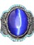El Yapımı Mavi Kedi Gözü Yüzük Turkuaz Yapay Taş ile - 925 Ayar Gümüş Erkek Takısı 1